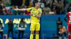 Cristiano Ronaldo of Al-Nassr FC reacts during the Saudi Pro League match between Al Nassr v Al Ettifaq at Al -Awwal Park on February 21, 2025 in Riyadh, Saudi Arabia.