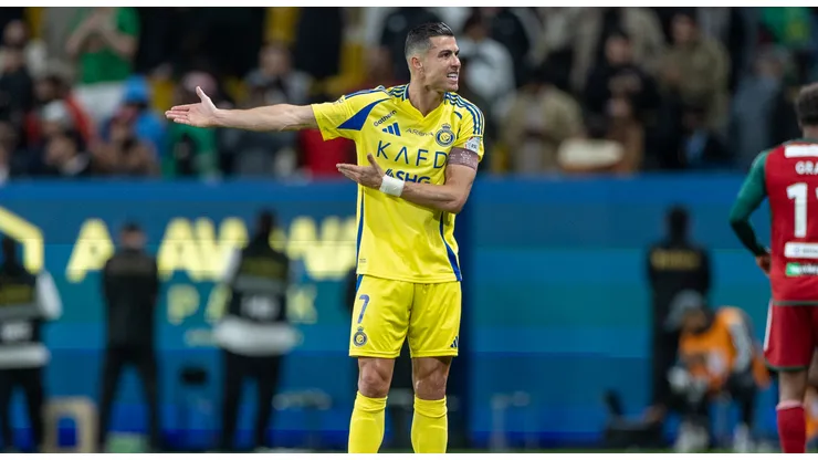 Cristiano Ronaldo of Al-Nassr FC reacts during the Saudi Pro League match between Al Nassr v Al Ettifaq at Al -Awwal Park on February 21, 2025 in Riyadh, Saudi Arabia.