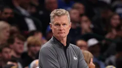 Head coach Steve Kerr of the Golden State Warriors watches play during the second quarter against the Dallas Mavericks