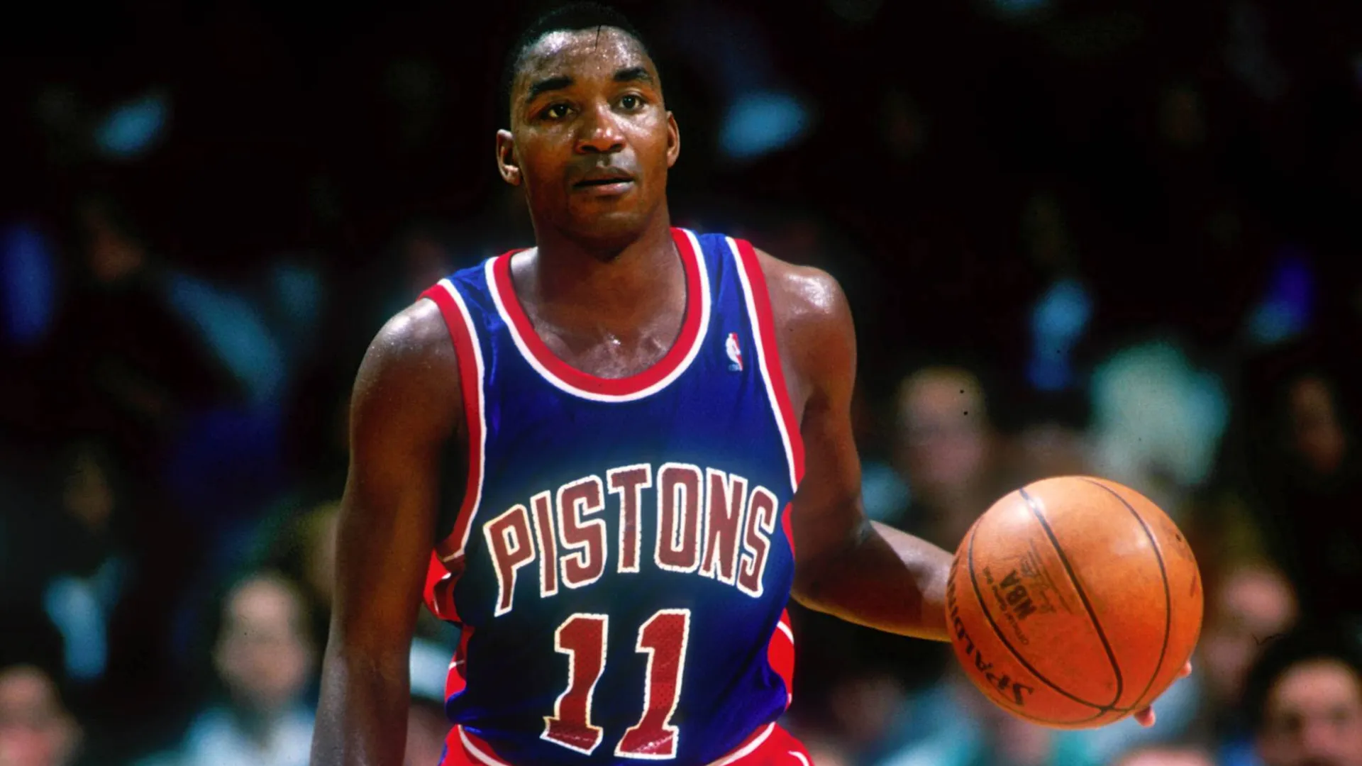 Isiah Thomas in action during an NBA game with the Detroit Pistons.