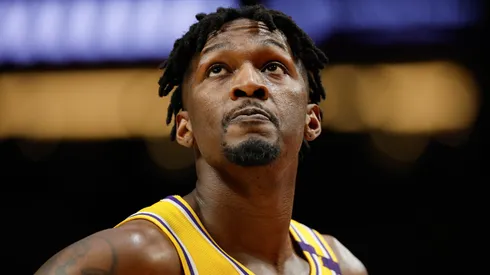 Dorian Finney-Smith #17 of the Los Angeles Lakers looks on during the fourth quarter against the Portland Trail Blazers at Moda Center on February 20, 2025 in Portland, Oregon. The Los Angeles Lakers won 110-102.