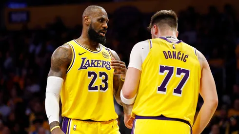 Lakers stars LeBron James and Luka Doncic.