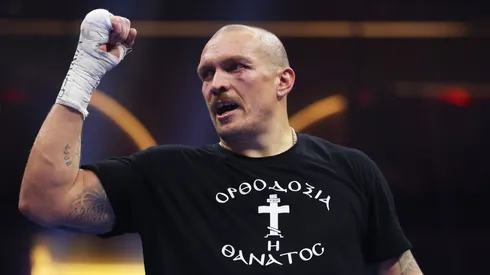 Oleksandr Usyk celebrates victory following the IBF, IBO, WBA, WBC and WBO Undisputed World Heavyweight titles' fight between Oleksandr Usyk and Tyson Fury as part of Oleksandr Usyk v Tyson Fury 2, Reignited card at Kingdom Arena on December 21, 2024 in Riyadh, Saudi Arabia.