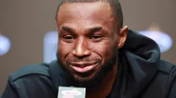 Andrew Wiggins of the Miami Heat speaks to media at Kaseya Center on February 09, 2025 in Miami, Florida.