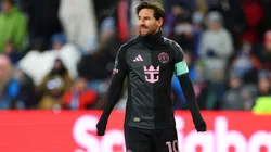 Lionel Messi of Inter Miami reacts during a 2025 Concacaf Champions Cup first leg match between Sporting Kansas City and Inter Miami.