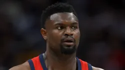 Zion Williamson #1 of the New Orleans Pelicans plays the Denver Nuggets