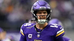 Sam Darnold #14 of the Minnesota Vikings celebrates after throwing a touchdown pass against the Atlanta Falcons during the second quarter at U.S. Bank Stadium on December 08, 2024 in Minneapolis, Minnesota.