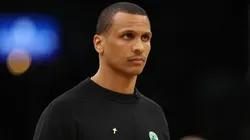 Head coach Joe Mazzulla of the Boston Celtics watches action prior to game one of the Eastern Conference Finals against the Miami Heat at TD Garden on May 17, 2023 in Boston, Massachusetts.