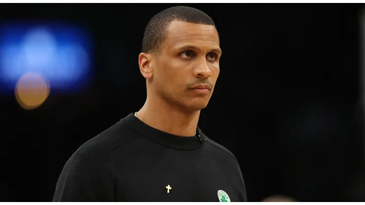 Head coach Joe Mazzulla of the Boston Celtics watches action prior to game one of the Eastern Conference Finals against the Miami Heat at TD Garden on May 17, 2023 in Boston, Massachusetts.