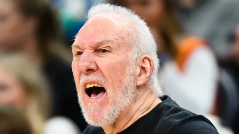 Head coach Gregg Popovich of the San Antonio Spurs yells to his team