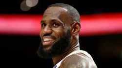 LeBron James smiles during a Los Angeles Lakers game.