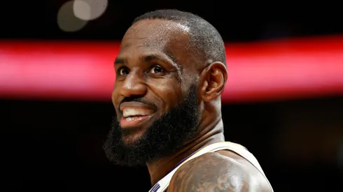 LeBron James smiles during a Los Angeles Lakers game.