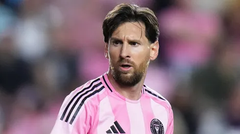 Lionel Messi #10 of Inter Miami CF reacts during the MLS match between Inter Miami CF and New York City FC at Chase Stadium on February 22, 2025 in Fort Lauderdale, Florida.