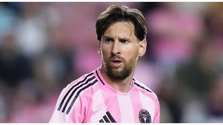 Lionel Messi #10 of Inter Miami CF reacts during the MLS match between Inter Miami CF and New York City FC at Chase Stadium on February 22, 2025 in Fort Lauderdale, Florida.