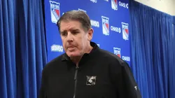 Head coach Peter Laviolette of the New York Rangers leaves the podium after speaking with the media prior to the game against the Montreal Canadiens at Madison Square Garden on November 30, 2024 in New York City.