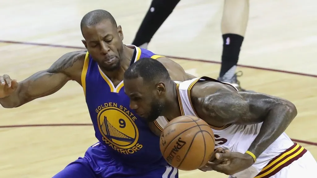 LeBron James #23 of the Cleveland Cavaliers drives against Andre Iguodala #9 of the Golden State Warriors during the first half in Game 4 of the 2016 NBA Finals
