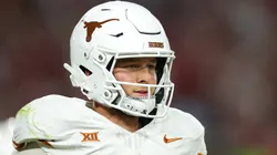 Quinn Ewers #3 of the Texas Longhorns looks on during the second quarter against the Alabama Crimson Tide at Bryant-Denny Stadium on September 09, 2023 in Tuscaloosa, Alabama.