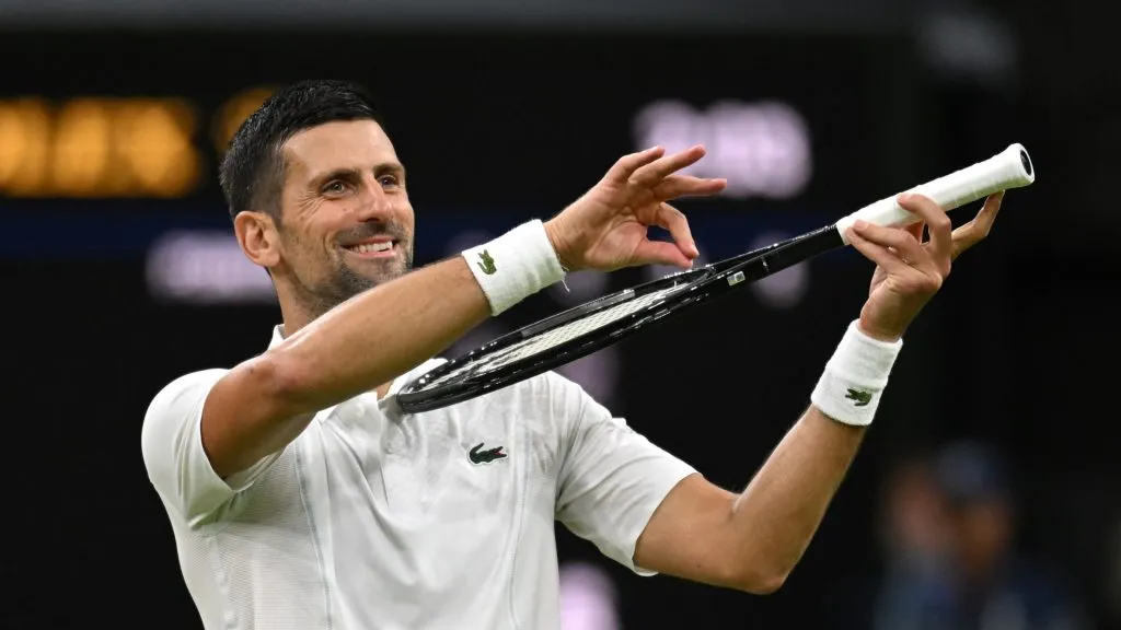 Djokovic celebrates during 2024 Wimbledon Championships (Mike Hewitt/Getty Images)