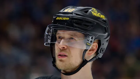 Elias Pettersson #40 of the Vancouver Canucks against the Edmonton Oilers at Rogers Arena.