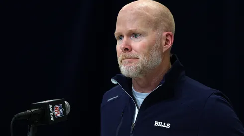 Head coach Sean McDermott of the Buffalo Bills speaks to the media during the NFL Combine at the Indiana Convention Center on February 24, 2025 in Indianapolis, Indiana.