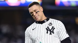 Aaron Judge #99 of the New York Yankees walks off the field after being left on base during the eighth inning of Game Five of the 2024 World Series against the Los Angeles Dodgers at Yankee Stadium on October 30, 2024 in the Bronx borough of New York City.