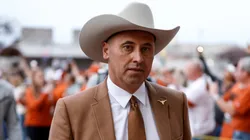 Head coach Steve Sarkisian of the Texas Longhorns arrives prior to the Valero Alamo Bowl game against the Washington Huskies at Alamodome on December 29, 2022 in San Antonio, Texas.