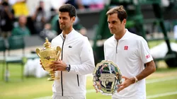 Novak Djokovic and Roger Federer after the 2019 Wimbledon Final