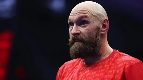 Tyson Fury reacts following defeat in the IBF, IBO, WBA, WBC and WBO Undisputed World Heavyweight titles' fight between Oleksandr Usyk and Tyson Fury as part of Oleksandr Usyk v Tyson Fury 2, Reignited card at Kingdom Arena on December 21, 2024 in Riyadh, Saudi Arabia.
