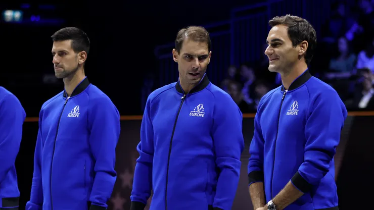 Novak Djokovic, Rafael Nadal and Roger Federer during the 2022 Laver Cup