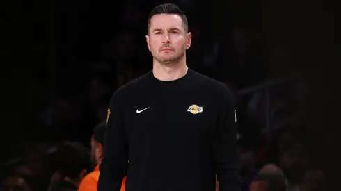 Head coach JJ Redick of the Los Angeles Lakers looks on during the first quarter against the Brooklyn Nets at Crypto.com Arena on January 17, 2025 in Los Angeles, California.