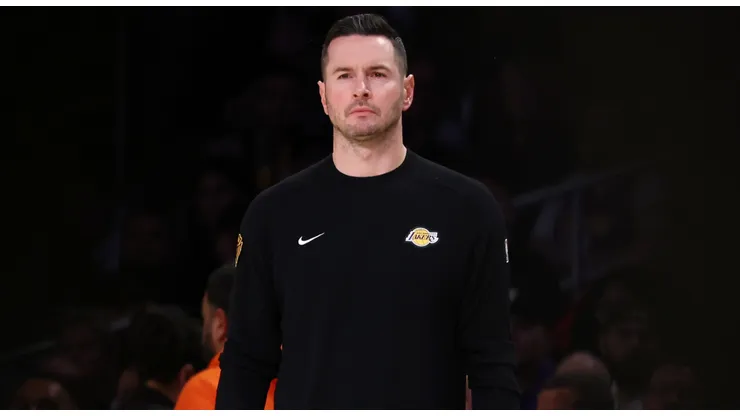 Head coach JJ Redick of the Los Angeles Lakers looks on during the first quarter against the Brooklyn Nets at Crypto.com Arena on January 17, 2025 in Los Angeles, California.