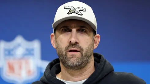 Head coach Nick Sirianni of the Philadelphia Eagles speaks to the media during the NFL Scouting Combine at the Indiana Convention Center on February 25, 2025 in Indianapolis, Indiana.