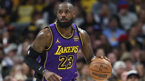 Lebron James #23 of the Los Angeles Lakers plays the Denver Nuggets in the first quarter at Ball Arena on February 22, 2025 in Denver, Colorado.