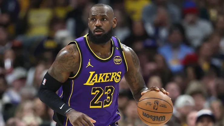 Lebron James #23 of the Los Angeles Lakers plays the Denver Nuggets in the first quarter at Ball Arena on February 22, 2025 in Denver, Colorado.