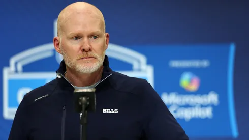 Head coach Sean McDermott of the Buffalo Bills speaks to the media during the NFL Combine at the Indiana Convention Center on February 24, 2025 in Indianapolis, Indiana.