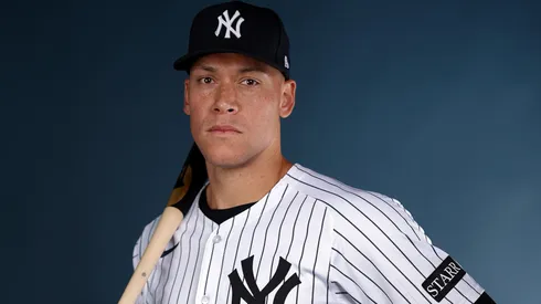 Aaron Judge #99 of the New York Yankees poses for a portrait during the New York Yankees Photo Day at George M. Steinbrenner Field on February 18, 2025 in Tampa, Florida.