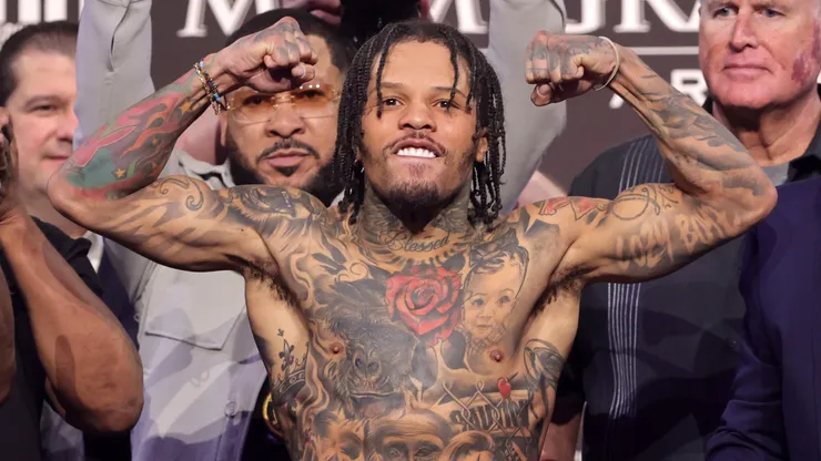 WBA lightweight champion Gervonta Davis poses on the scale during an official weigh-in at MGM Grand Garden Arena on June 14, 2024 in Las Vegas, Nevada. Davis is scheduled to defend his title against Frank Martin at the arena on June 15, 2024.