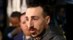 Brad Marchand #63 of the Boston Bruins speaks during Media Day ahead of the 2019 NHL Stanley Cup Final at TD Garden on May 26, 2019 in Boston, Massachusetts.