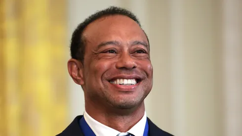 Tiger Woods in a reception honoring Black History Month held by U.S. President Donald Trump in the East Room of the White House.