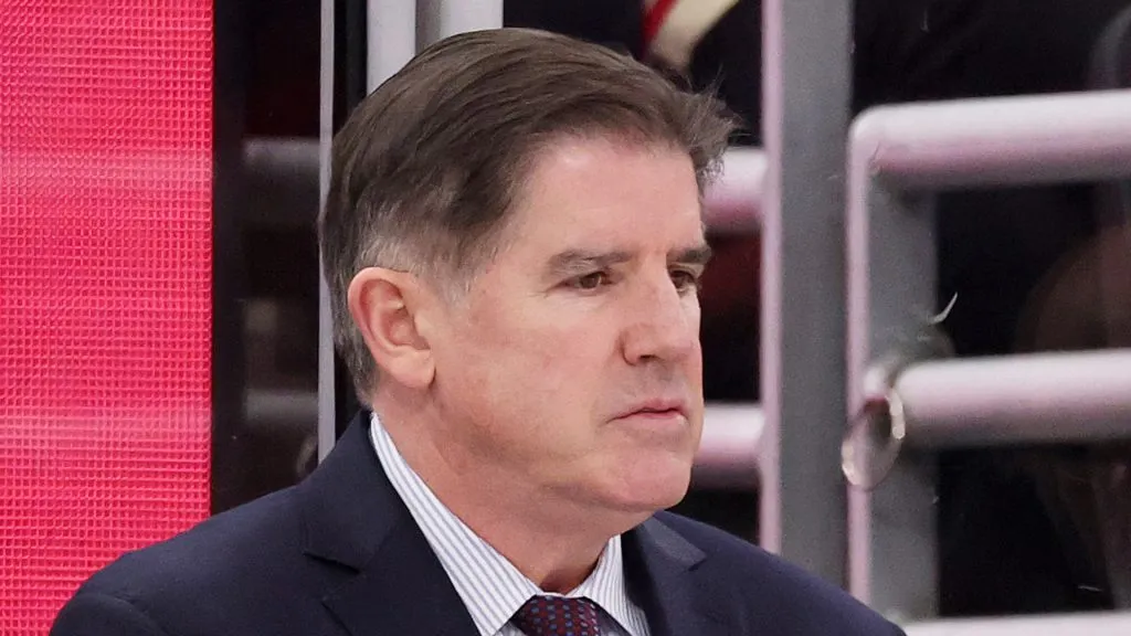 Head coach Peter Laviolette of the New York Rangers looks on against the Chicago Blackhawks during the first period at the United Center on January 05, 2025 in Chicago, Illinois.