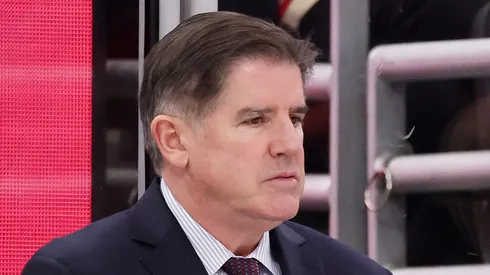 Head coach Peter Laviolette of the New York Rangers looks on against the Chicago Blackhawks during the first period at the United Center on January 05, 2025 in Chicago, Illinois.