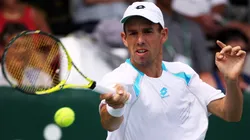 Dominik Hrbaty of Slovakia plays a forehand in his match against Philipp Kohlschreiber of Germany during day two of the 2009 Heineken Open at ASB Tennis Centre.