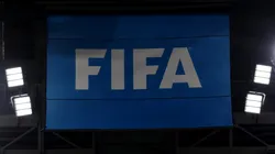 View of the FIFA logo on a flag during the FIFA World Cup Qatar 2022 Group F match between Canada and Morocco.
