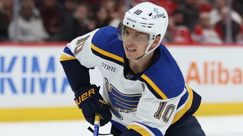 Brayden Schenn #10 of the St. Louis Blues skates against the Washington Capitals during the third period at Capital One Arena.