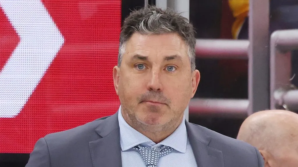 Head coach Andrew Brunette of the Nashville Predators looks on against the Chicago Blackhawks during the third period at the United Center on April 12, 2024 in Chicago, Illinois.