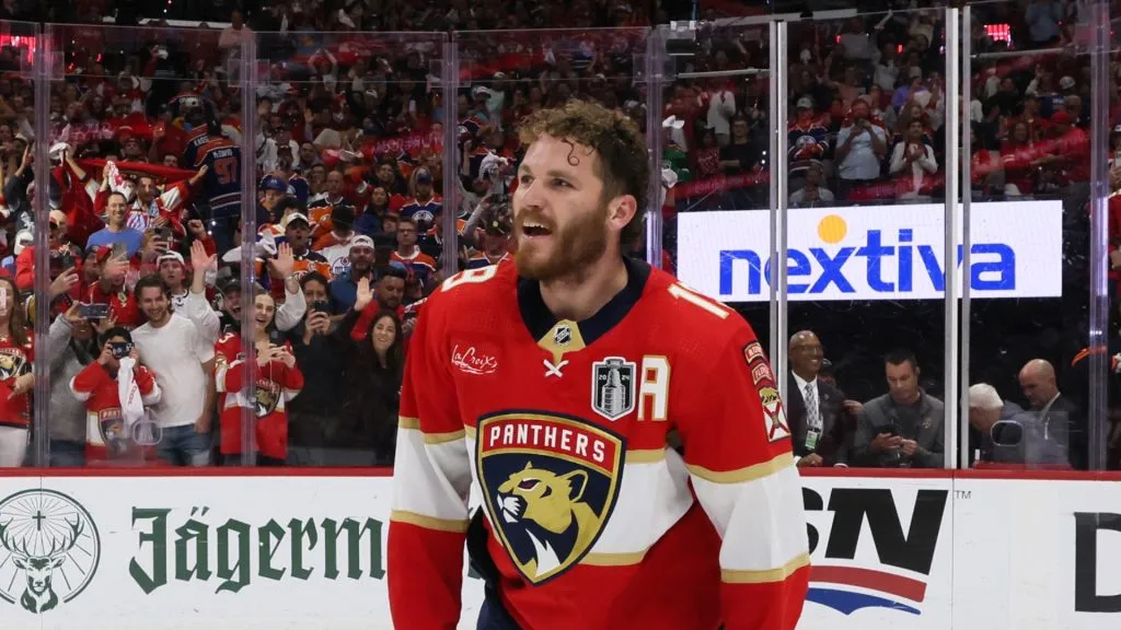Matthew Tkachuk #19 of the Florida Panthers celebrates after Florida's 2-1 victory against the Edmonton Oilers in Game Seven of the 2024 Stanley Cup Final at Amerant Bank Arena on June 24, 2024 in Sunrise, Florida.