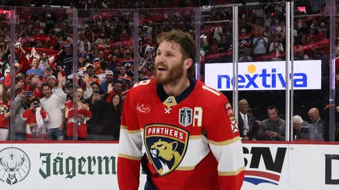 Matthew Tkachuk #19 of the Florida Panthers celebrates after Florida's 2-1 victory against the Edmonton Oilers in Game Seven of the 2024 Stanley Cup Final at Amerant Bank Arena on June 24, 2024 in Sunrise, Florida.