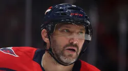 Alex Ovechkin #8 of the Washington Capitals skates against the Calgary Flames at Capital One Arena on February 25, 2025 in Washington, DC.