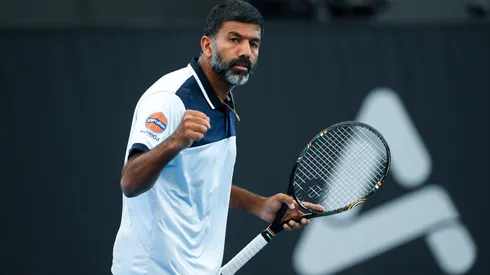 Rohan Bopanna of India celebrates during their match against Rajeev Ram of the USA and Joe Salisbury of Great Britain.