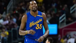 Kevin Durant #35 of the Golden State Warriors reacts during the first half against the Cleveland Cavaliers at Quicken Loans Arena on December 25, 2016 .